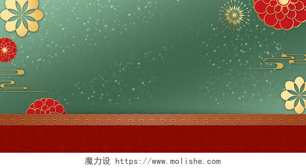 绿色喜庆中式边框雪花底纹冬天冬季大寒春节新年过年背景